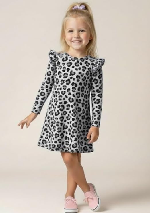 Girls Ruffle Sleeve Knee Length Printed Casual Dress